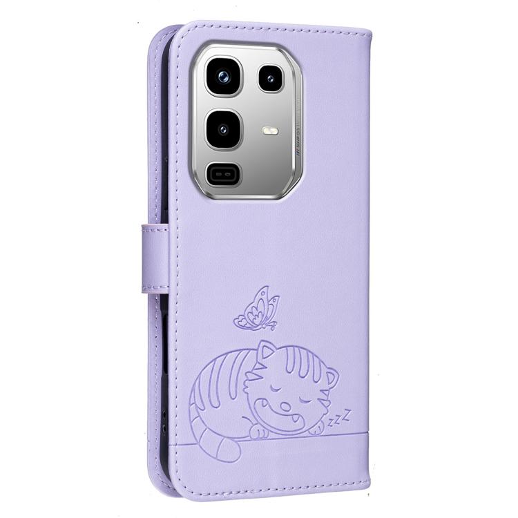 For Infinix Note 50 / 50 Pro 4G Cat Butterfly Embossed RFID Vegan Leather Phone Case with Strap