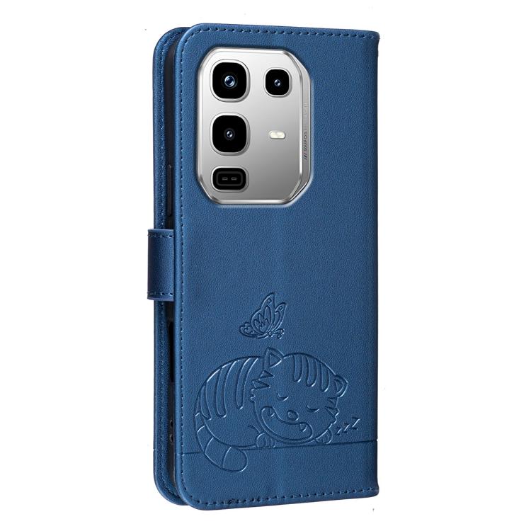 For Infinix Note 50 / 50 Pro 4G Cat Butterfly Embossed RFID Vegan Leather Phone Case with Strap