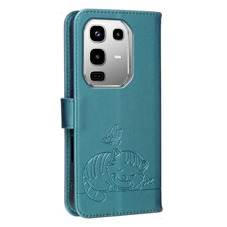 For Infinix Note 50 / 50 Pro 4G Cat Butterfly Embossed RFID Vegan Leather Phone Case with Strap