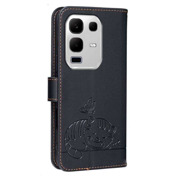 For Infinix Note 50s 5G Cat Butterfly Embossed RFID Vegan Leather Phone Case with Strap