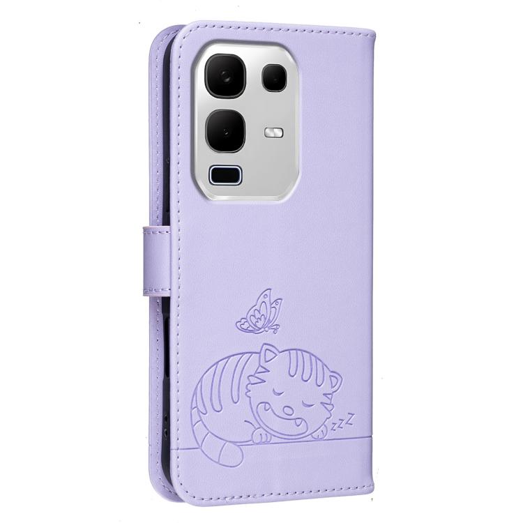 For Infinix Note 50s 5G Cat Butterfly Embossed RFID Vegan Leather Phone Case with Strap