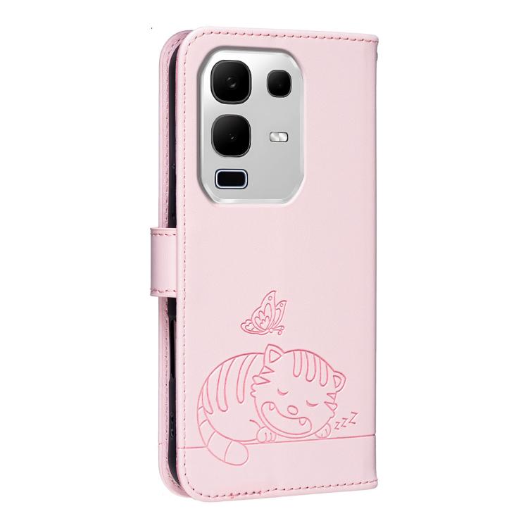 For Infinix Note 50x 5G Cat Butterfly Embossed RFID Vegan Leather Phone Case with Strap