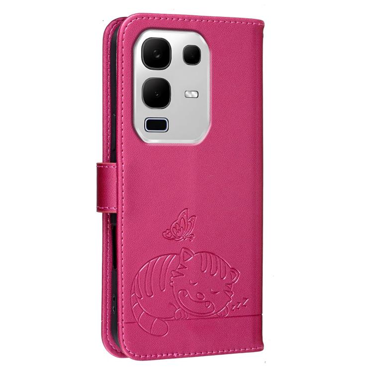 For Infinix Note 50x 5G Cat Butterfly Embossed RFID Vegan Leather Phone Case with Strap