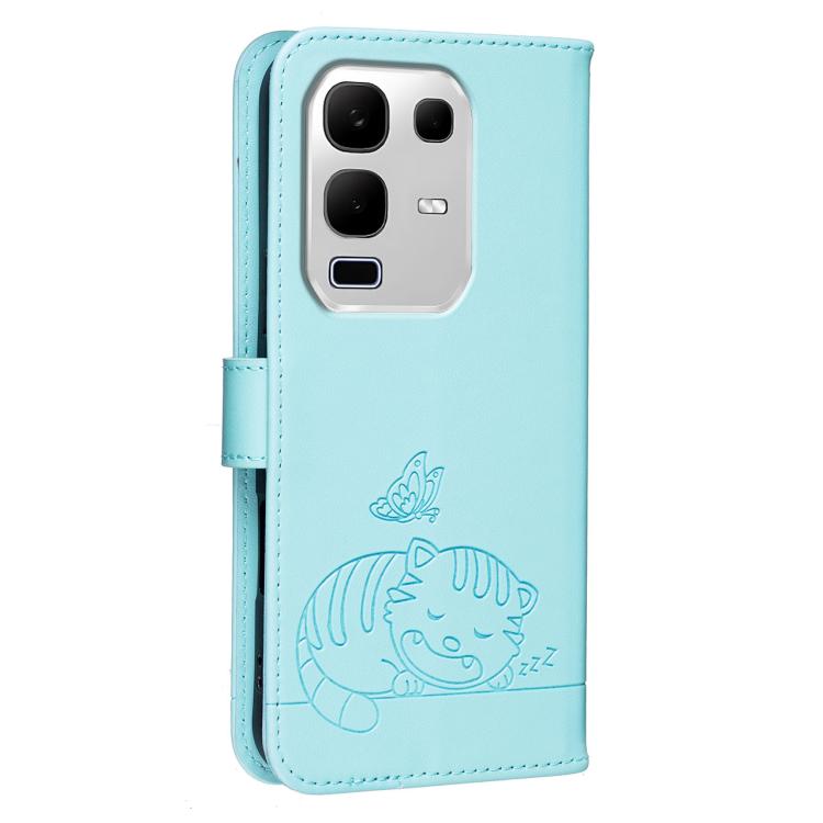 For Infinix Note 50x 5G Cat Butterfly Embossed RFID Vegan Leather Phone Case with Strap