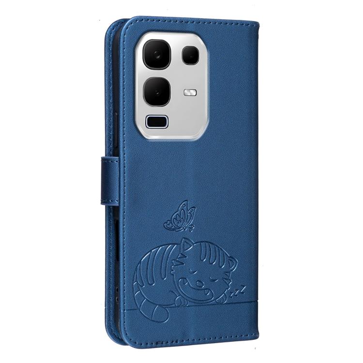 For Infinix Note 50x 5G Cat Butterfly Embossed RFID Vegan Leather Phone Case with Strap
