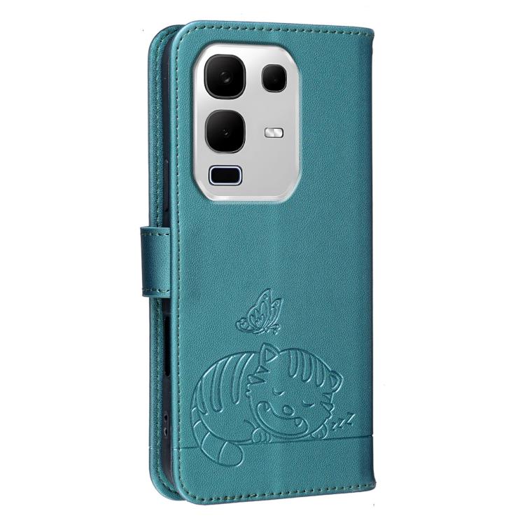 For Infinix Note 50x 5G Cat Butterfly Embossed RFID Vegan Leather Phone Case with Strap