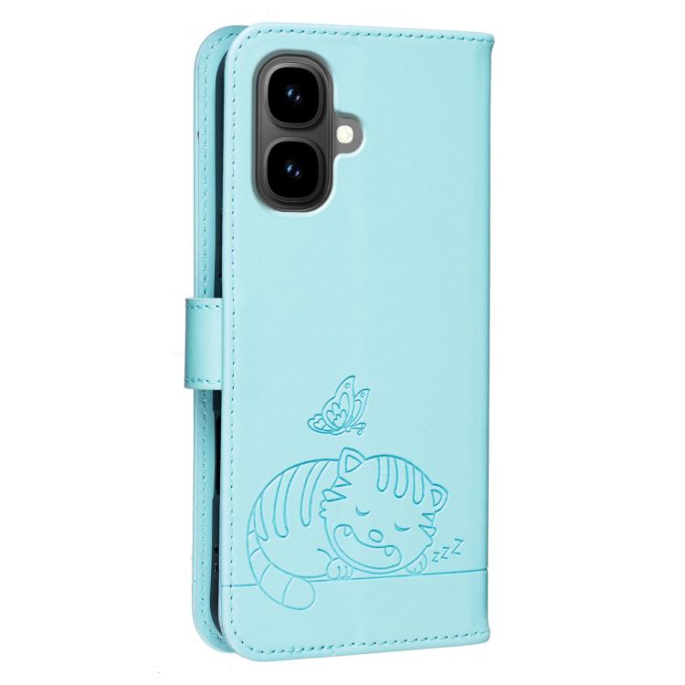 For Infinix Smart 10 / Tecno Pop 10 Cat Butterfly Embossed RFID Vegan Leather Phone Case with Strap