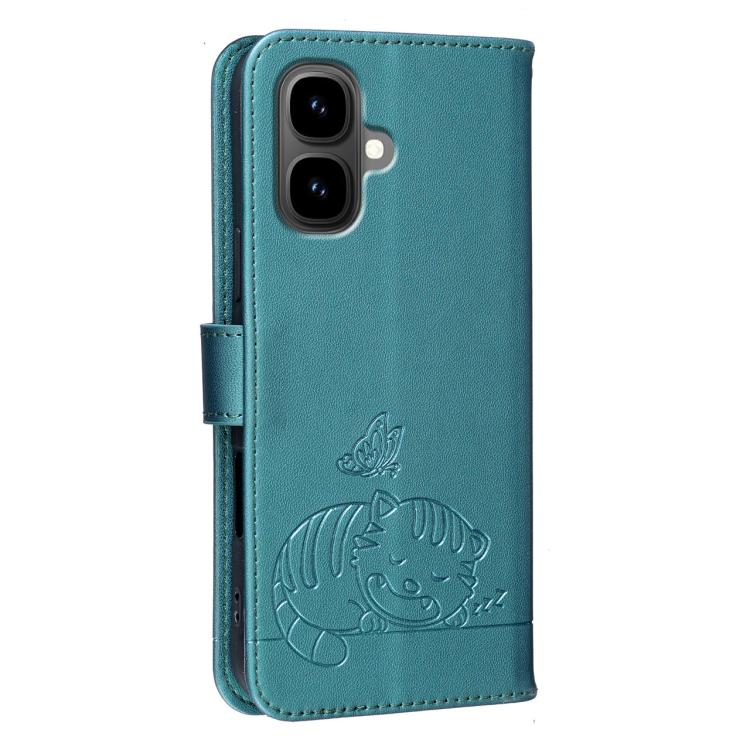 For Infinix Smart 10 / Tecno Pop 10 Cat Butterfly Embossed RFID Vegan Leather Phone Case with Strap