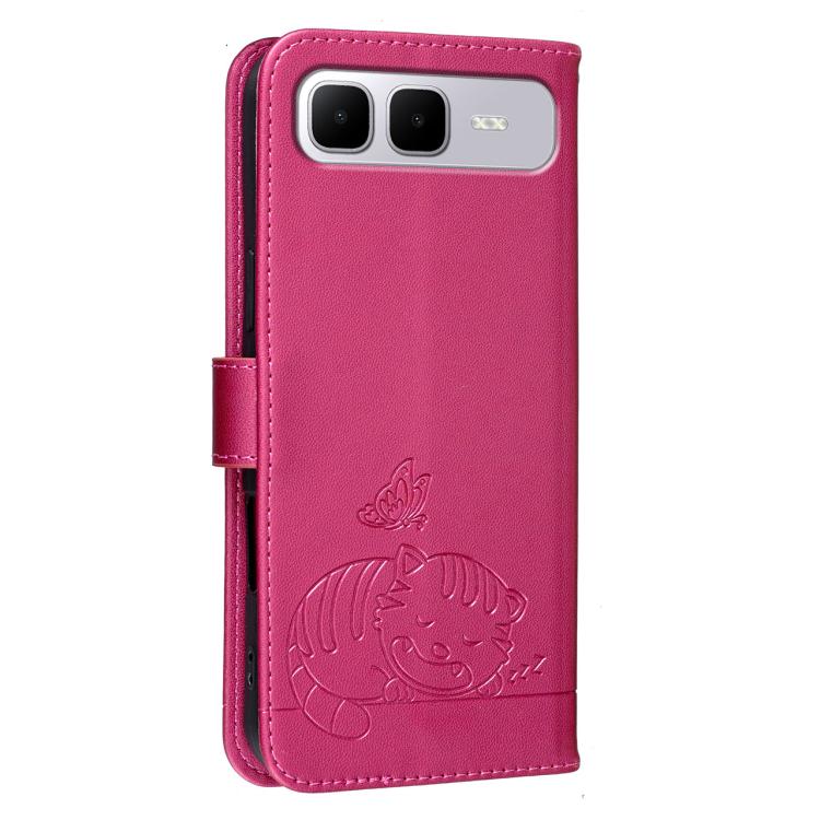 For Infinix Smart 10 Plus 4G Cat Butterfly Embossed RFID Vegan Leather Phone Case with Strap