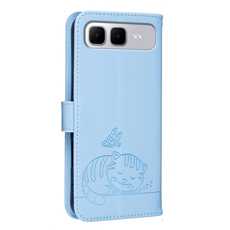 For Infinix Smart 10 Plus 4G Cat Butterfly Embossed RFID Vegan Leather Phone Case with Strap