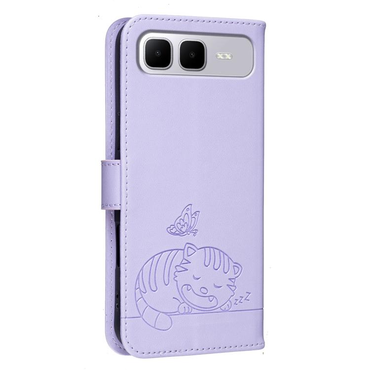For Infinix Smart 10 Plus 4G Cat Butterfly Embossed RFID Vegan Leather Phone Case with Strap