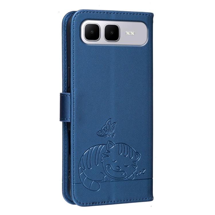 For Infinix Smart 10 Plus 4G Cat Butterfly Embossed RFID Vegan Leather Phone Case with Strap