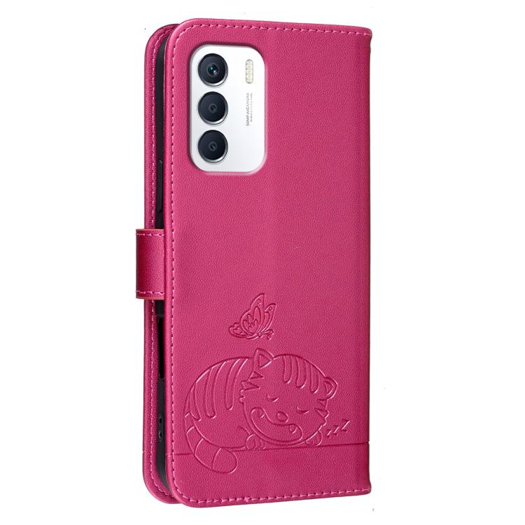 For Infinix Zero 5G 2023 Cat Butterfly Embossed RFID Vegan Leather Phone Case with Strap