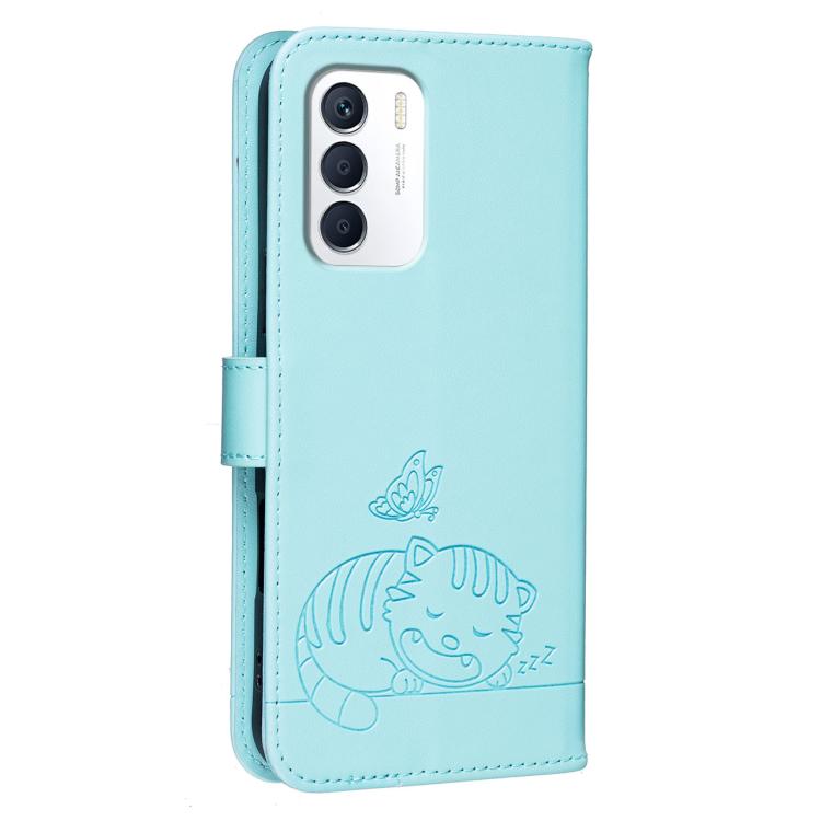 For Infinix Zero 5G 2023 Cat Butterfly Embossed RFID Vegan Leather Phone Case with Strap