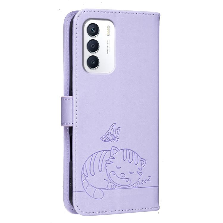 For Infinix Zero 5G 2023 Cat Butterfly Embossed RFID Vegan Leather Phone Case with Strap
