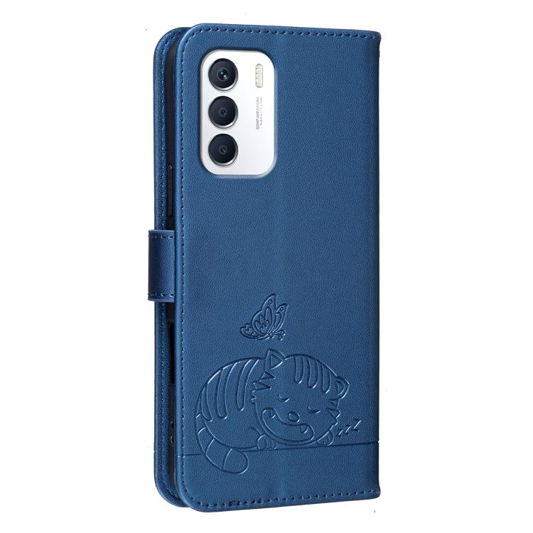 For Infinix Zero 5G 2023 Cat Butterfly Embossed RFID Vegan Leather Phone Case with Strap
