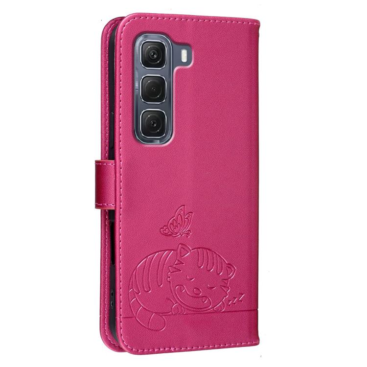 For Infinix Hot 60 Pro 4G Cat Butterfly Embossed RFID Vegan Leather Phone Case with Strap