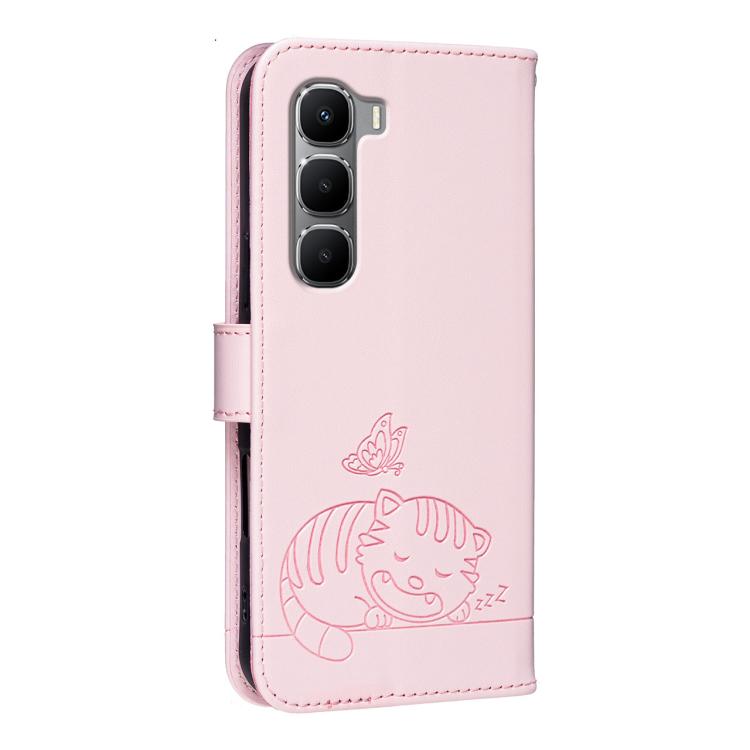 For Infinix Hot 60i 4G / 60 4G Cat Butterfly Embossed RFID Vegan Leather Phone Case with Strap