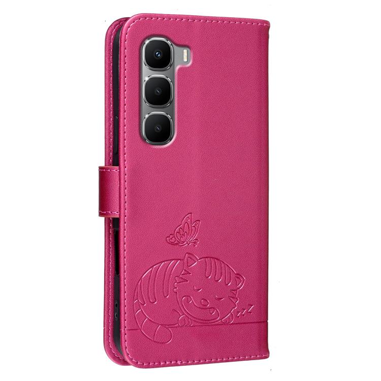 For Infinix Hot 60i 4G / 60 4G Cat Butterfly Embossed RFID Vegan Leather Phone Case with Strap