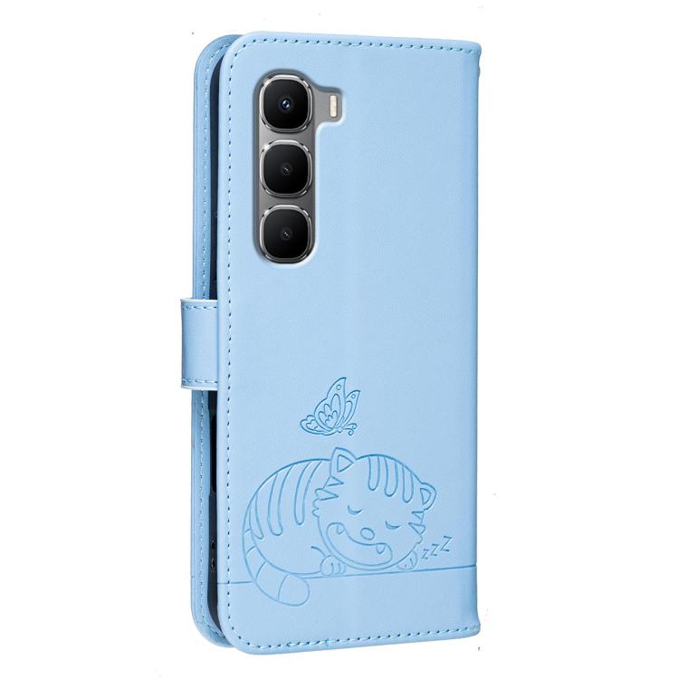 For Infinix Hot 60i 4G / 60 4G Cat Butterfly Embossed RFID Vegan Leather Phone Case with Strap