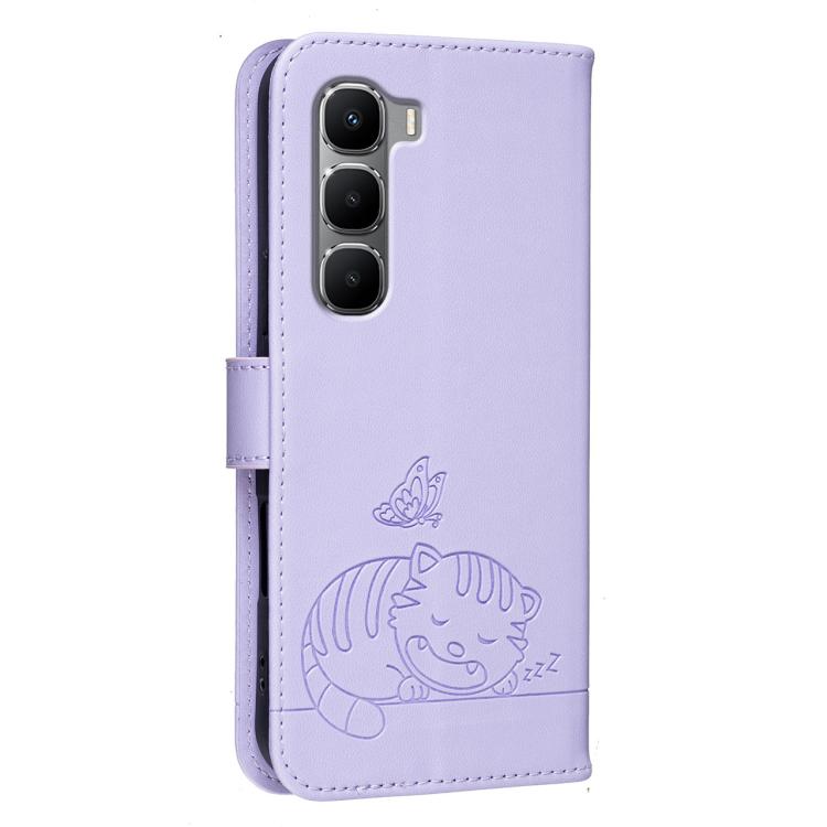 For Infinix Hot 60i 4G / 60 4G Cat Butterfly Embossed RFID Vegan Leather Phone Case with Strap