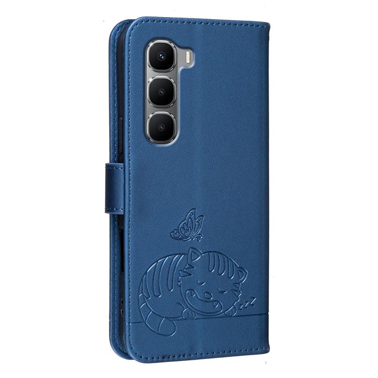 For Infinix Hot 60i 4G / 60 4G Cat Butterfly Embossed RFID Vegan Leather Phone Case with Strap
