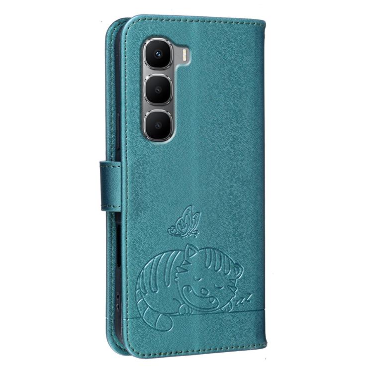 For Infinix Hot 60i 4G / 60 4G Cat Butterfly Embossed RFID Vegan Leather Phone Case with Strap