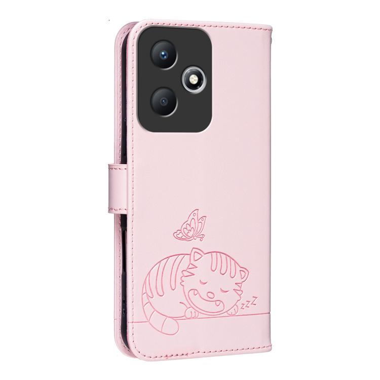 For Infinix Hot 30 Play NFC / 30 Play Cat Butterfly Embossed RFID Vegan Leather Phone Case with Strap