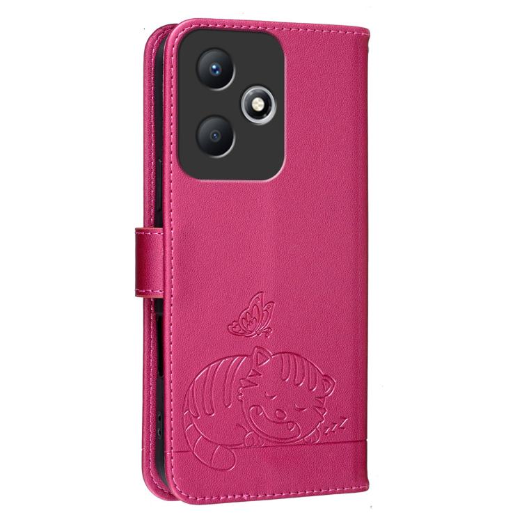 For Infinix Hot 30 Play NFC / 30 Play Cat Butterfly Embossed RFID Vegan Leather Phone Case with Strap