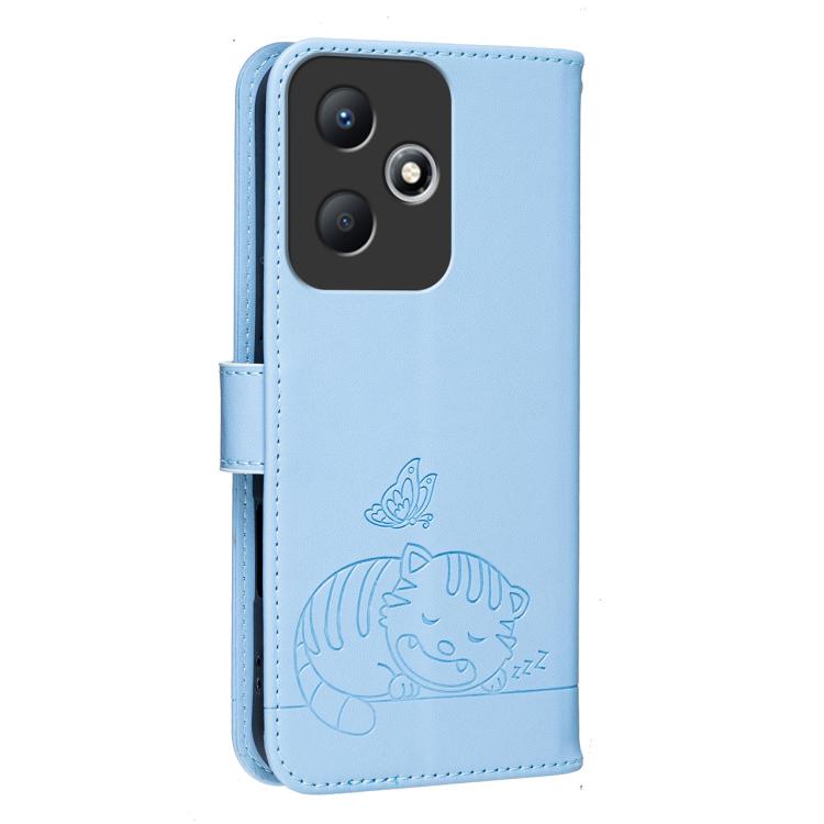 For Infinix Hot 30 Play NFC / 30 Play Cat Butterfly Embossed RFID Vegan Leather Phone Case with Strap