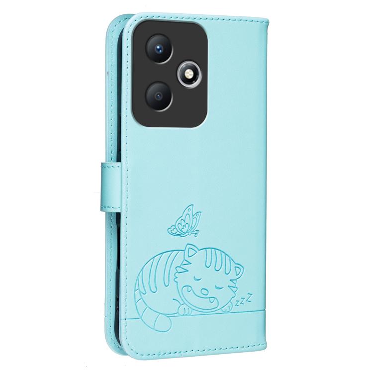 For Infinix Hot 30 Play NFC / 30 Play Cat Butterfly Embossed RFID Vegan Leather Phone Case with Strap