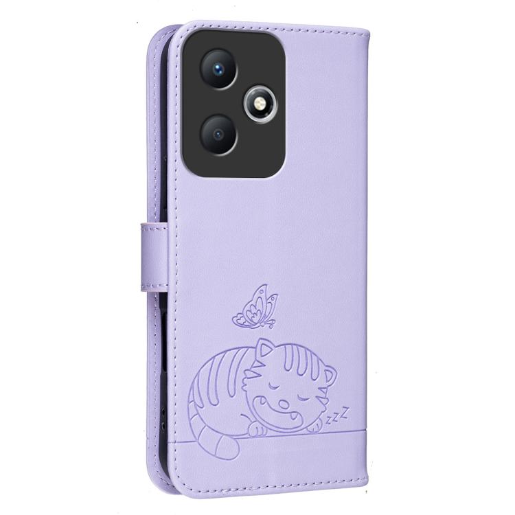 For Infinix Hot 30 Play NFC / 30 Play Cat Butterfly Embossed RFID Vegan Leather Phone Case with Strap