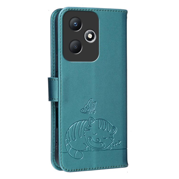 For Infinix Hot 30 Play NFC / 30 Play Cat Butterfly Embossed RFID Vegan Leather Phone Case with Strap