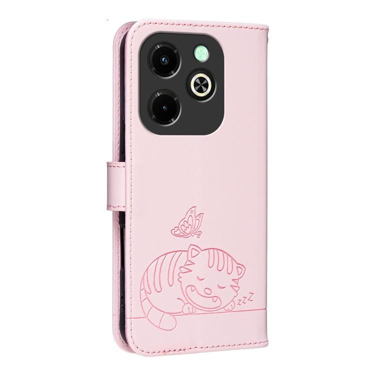 For Infinix Hot 40i Cat Butterfly Embossed RFID Vegan Leather Phone Case with Strap