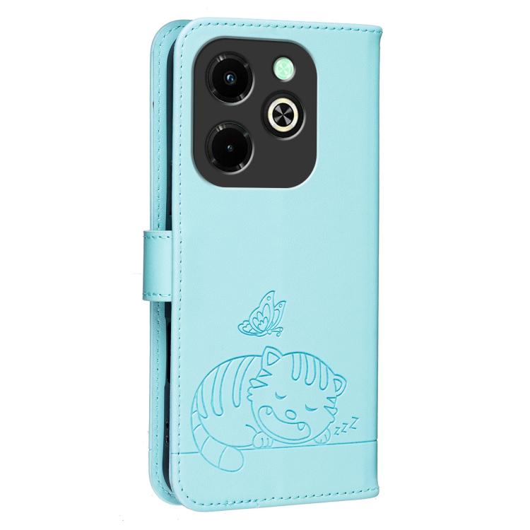 For Infinix Hot 40i Cat Butterfly Embossed RFID Vegan Leather Phone Case with Strap
