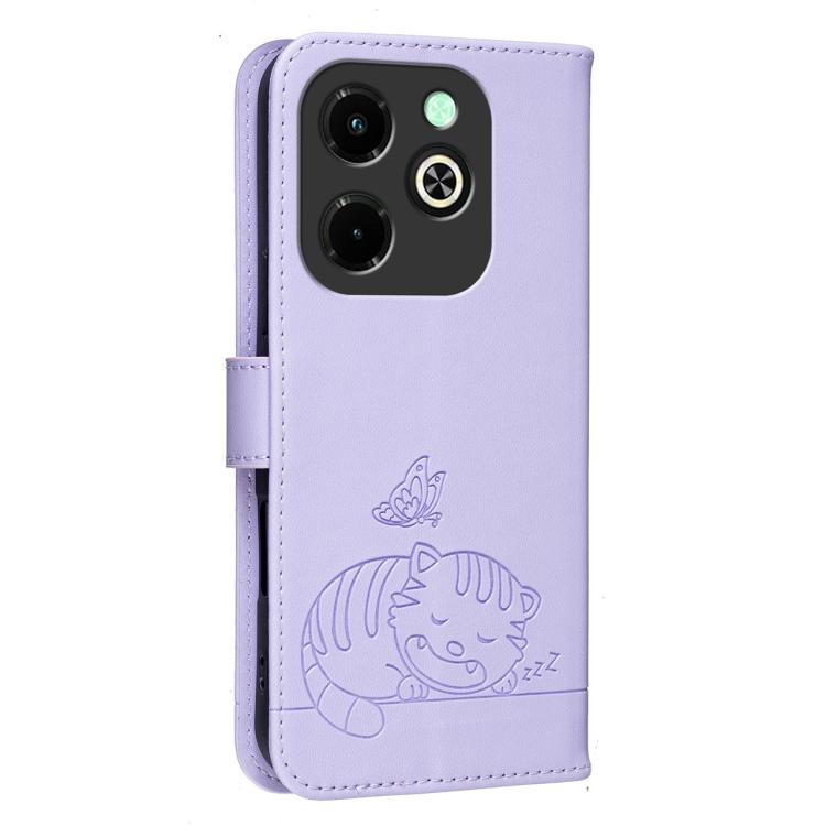 For Infinix Hot 40i Cat Butterfly Embossed RFID Vegan Leather Phone Case with Strap