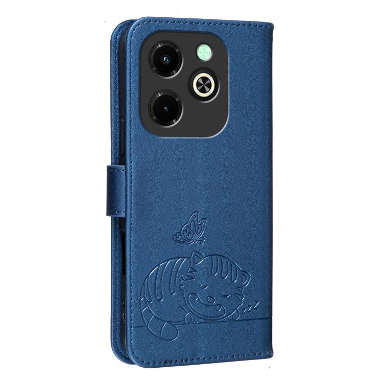 For Infinix Hot 40i Cat Butterfly Embossed RFID Vegan Leather Phone Case with Strap