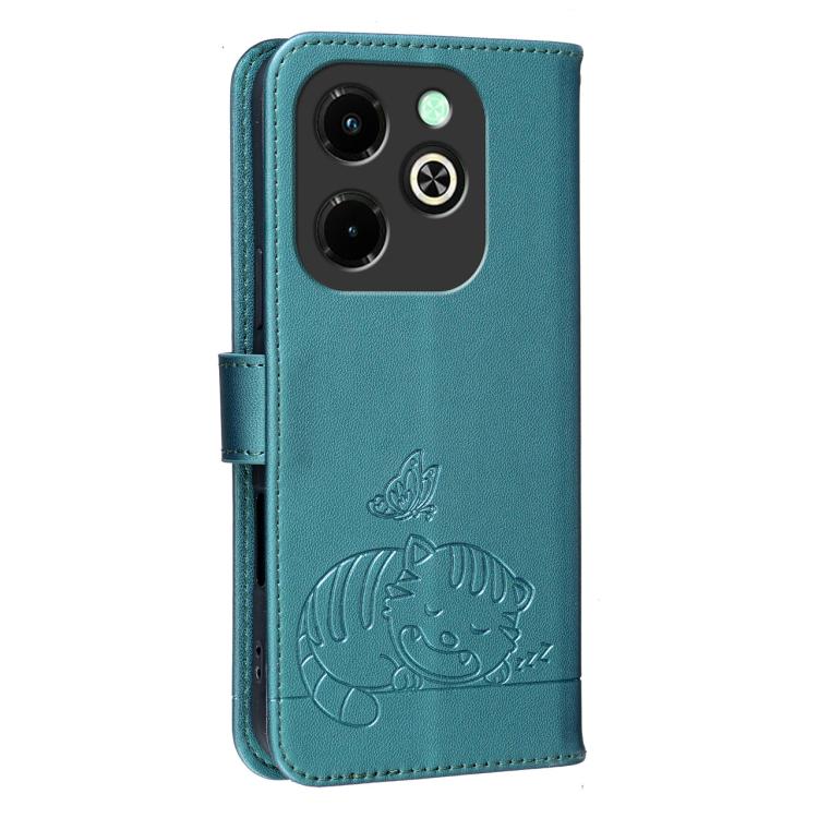For Infinix Hot 40i Cat Butterfly Embossed RFID Vegan Leather Phone Case with Strap