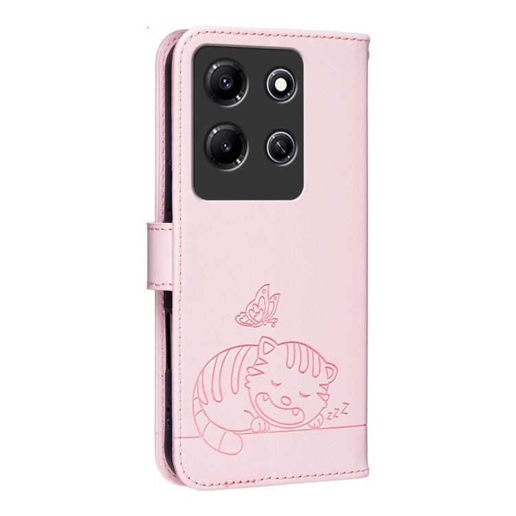 For Infinix Note 30i Cat Butterfly Embossed RFID Vegan Leather Phone Case with Strap