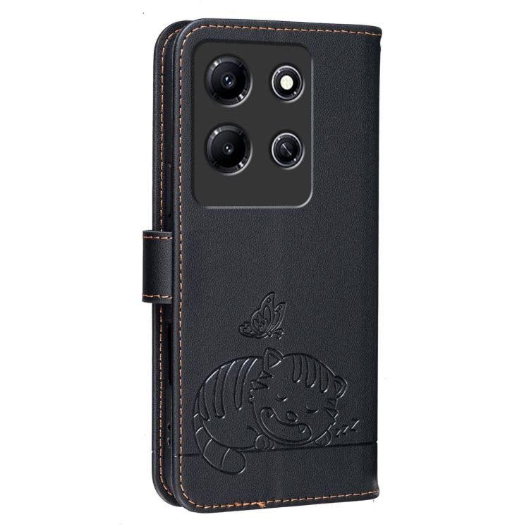 For Infinix Note 30i Cat Butterfly Embossed RFID Vegan Leather Phone Case with Strap