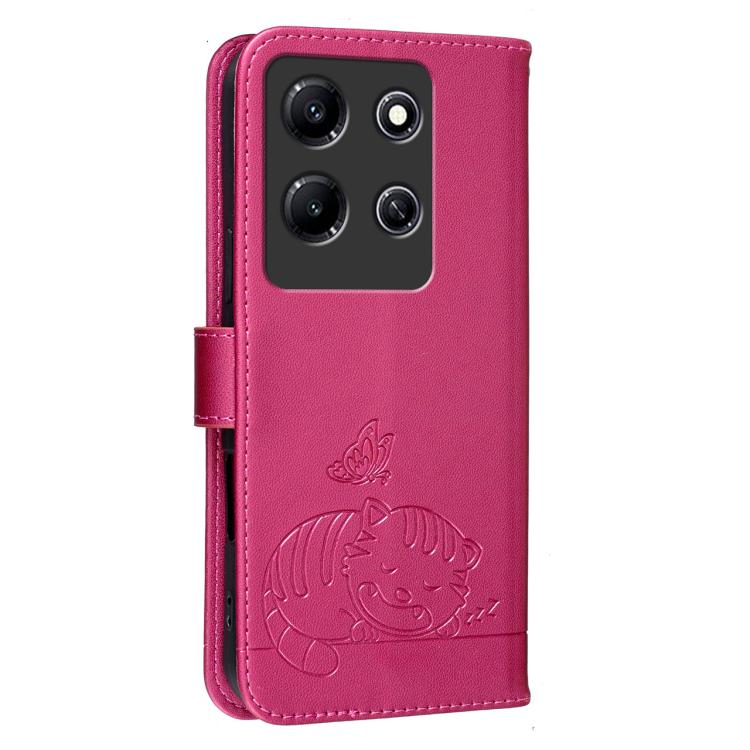 For Infinix Note 30i Cat Butterfly Embossed RFID Vegan Leather Phone Case with Strap
