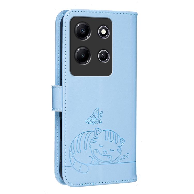 For Infinix Note 30i Cat Butterfly Embossed RFID Vegan Leather Phone Case with Strap