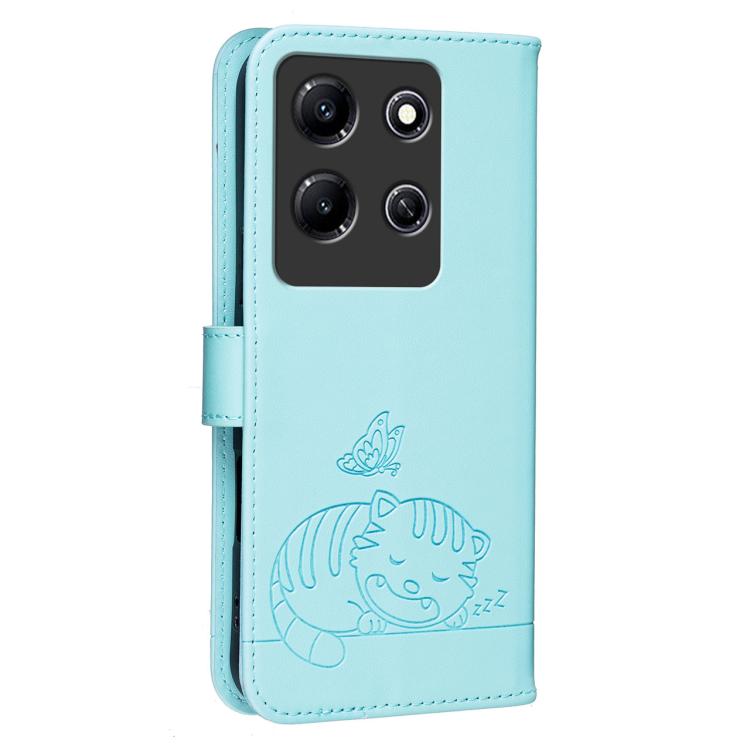 For Infinix Note 30i Cat Butterfly Embossed RFID Vegan Leather Phone Case with Strap