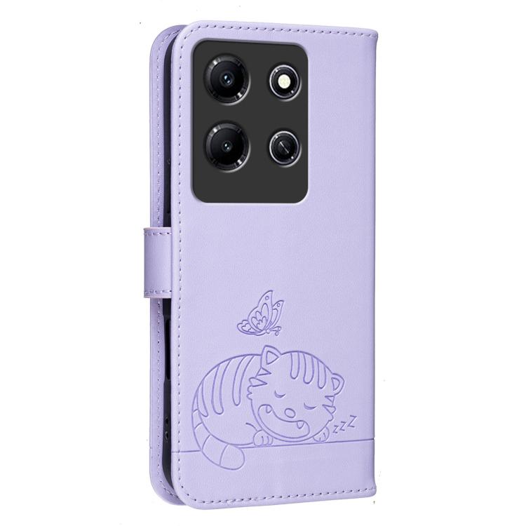 For Infinix Note 30i Cat Butterfly Embossed RFID Vegan Leather Phone Case with Strap