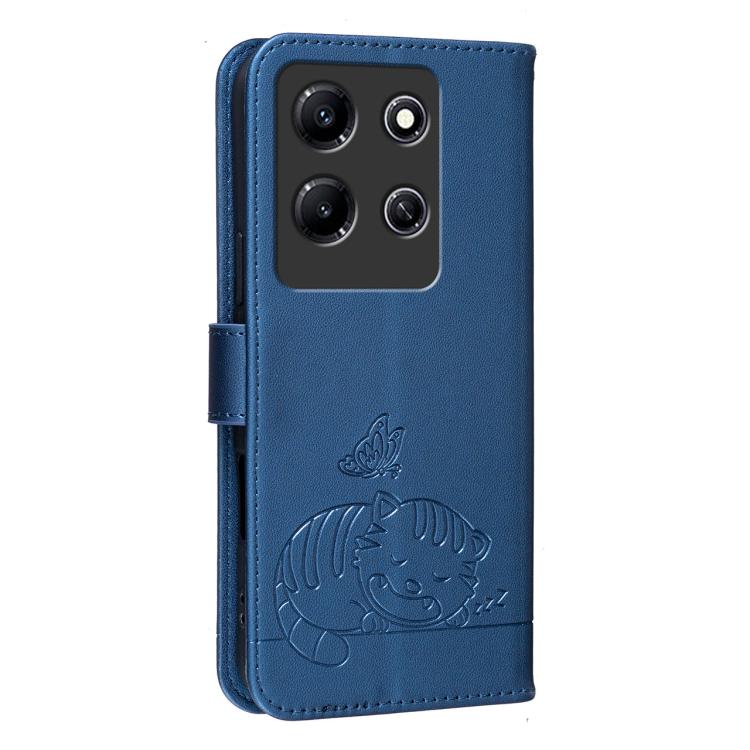 For Infinix Note 30i Cat Butterfly Embossed RFID Vegan Leather Phone Case with Strap