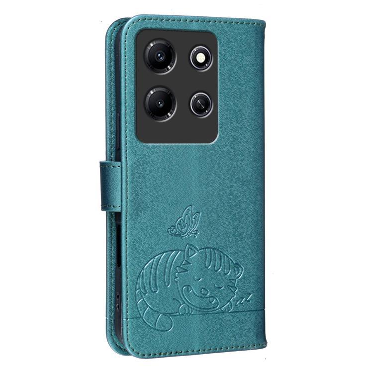 For Infinix Note 30i Cat Butterfly Embossed RFID Vegan Leather Phone Case with Strap