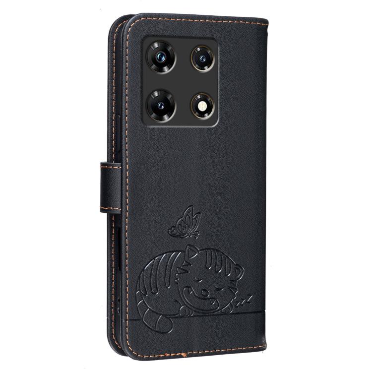 For Infinix Note 30 Pro 4G Cat Butterfly Embossed RFID Vegan Leather Phone Case with Strap