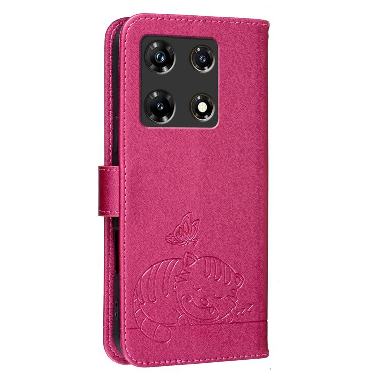 For Infinix Note 30 Pro 4G Cat Butterfly Embossed RFID Vegan Leather Phone Case with Strap