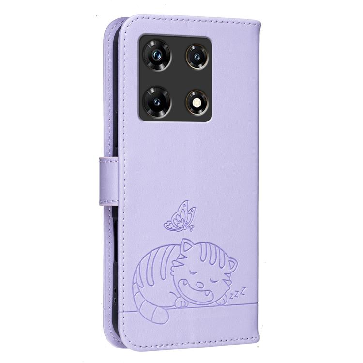 For Infinix Note 30 Pro 4G Cat Butterfly Embossed RFID Vegan Leather Phone Case with Strap