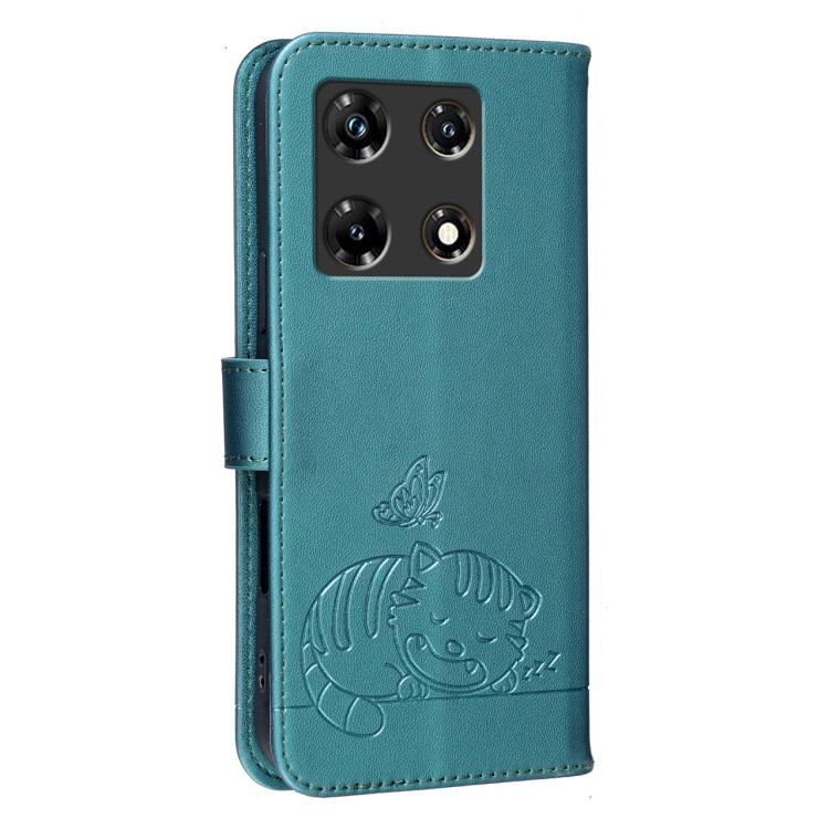 For Infinix Note 30 Pro 4G Cat Butterfly Embossed RFID Vegan Leather Phone Case with Strap